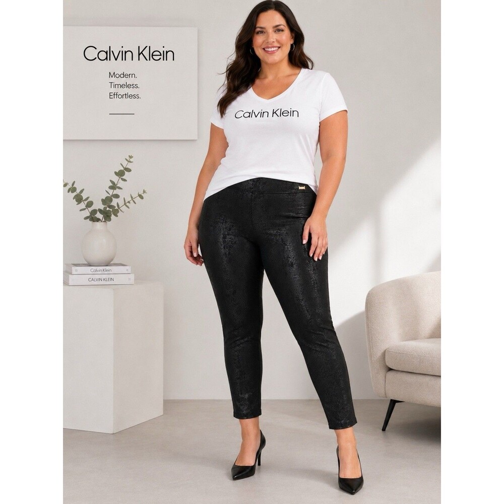 Calvin Klein Black Textured Power Stretch Leggings 2X NWT Pull On Plus Size